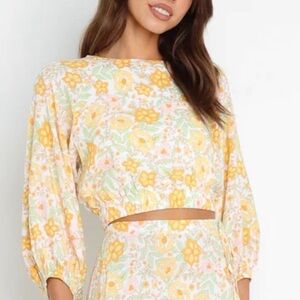 💛Petal & Pup Rayon Yellow Floral Cropped Top w/ Skirt Georgia set, Size: 6
